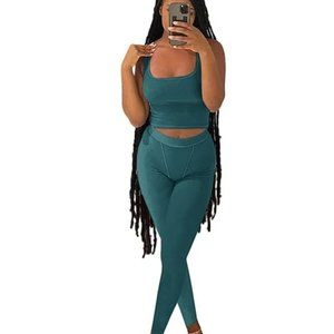 ZFLM Workout Sets Two Piece Crop Tank Top High Waist Yoga Leggings Active. e49